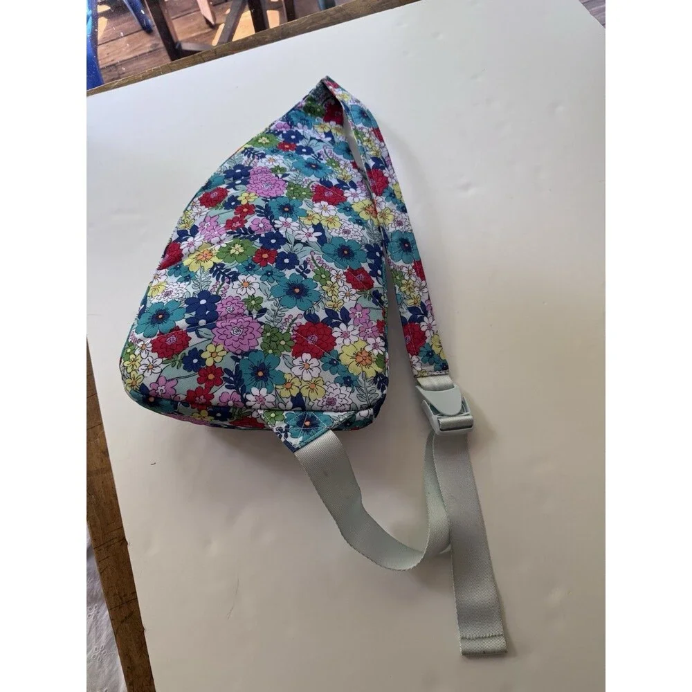 Vera Bradley Blue Floral Crescent Sling Crossbody Bag Zip Adjustable Strap